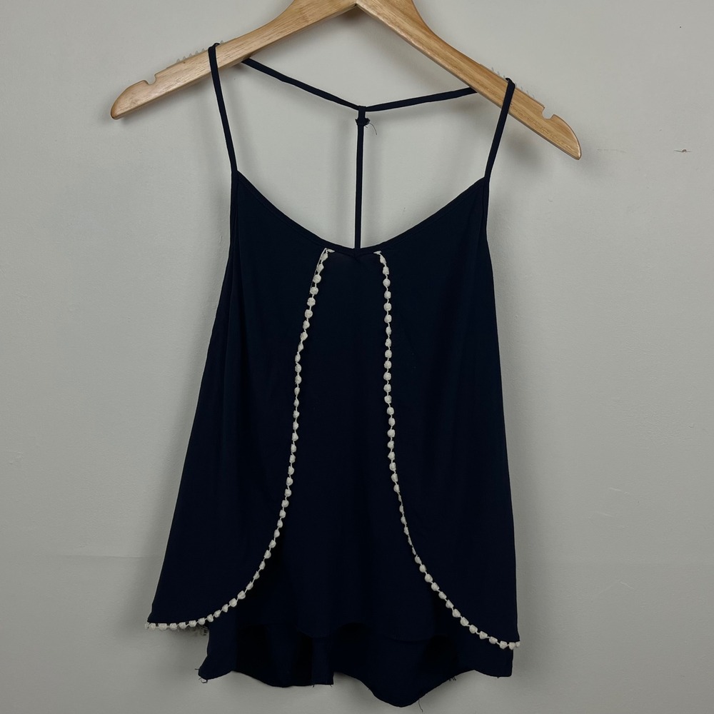 Maurices Navy Blue Pom Pom Trim T-Back Camisole Tank Top Womens Small VTG